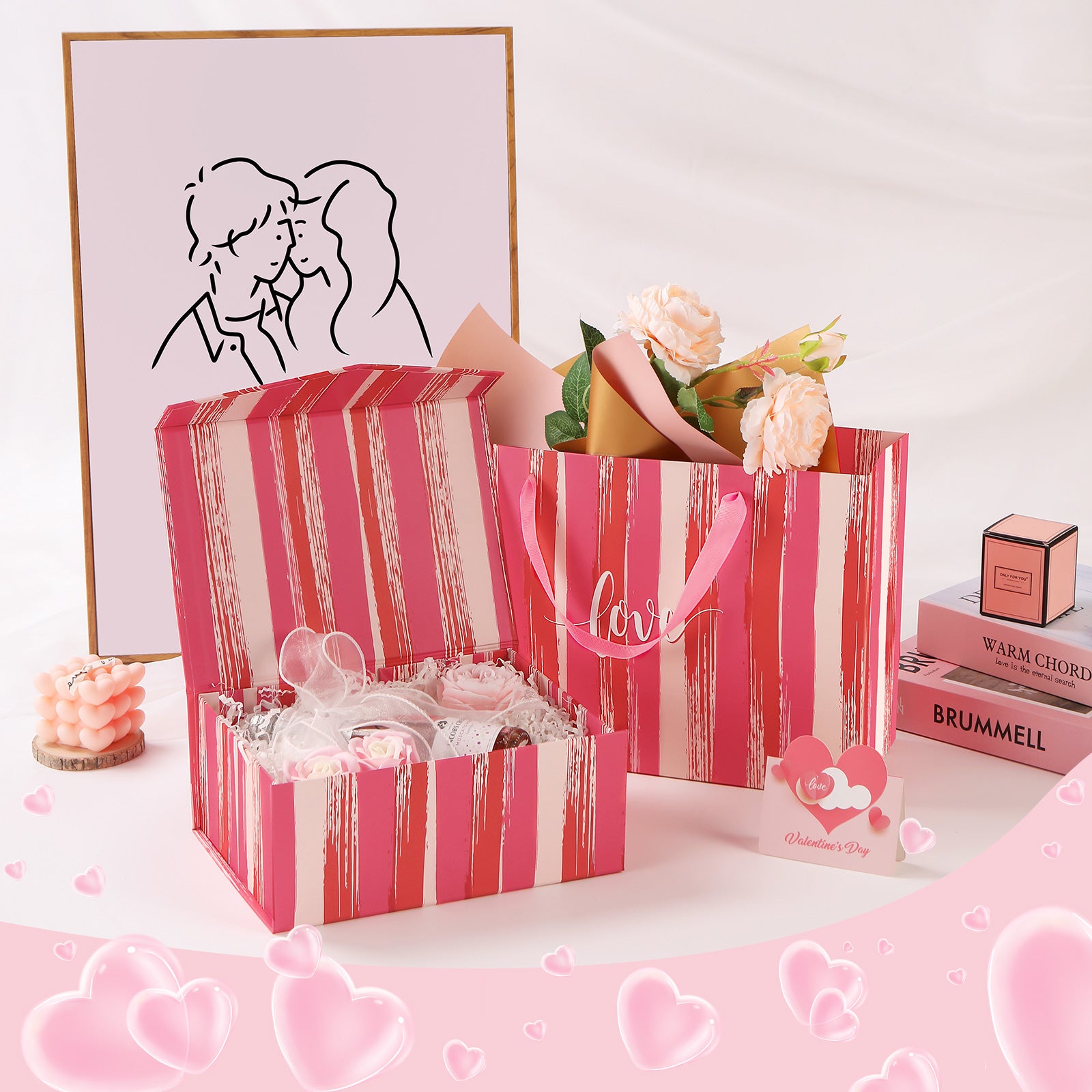 PKGSMART Valentine's Day 9.5x7x4 Inches LOVE Gift Box and bag