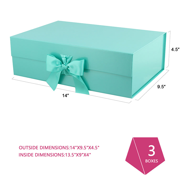 PKGSMART Magnetic Collapsilbe Gift Box with Ribbon (14x9.5x4