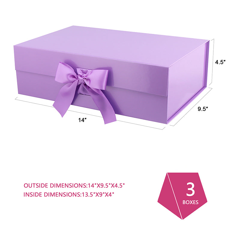 PKGSMART Magnetic Collapsilbe Gift Box with Ribbon (14x9.5x4