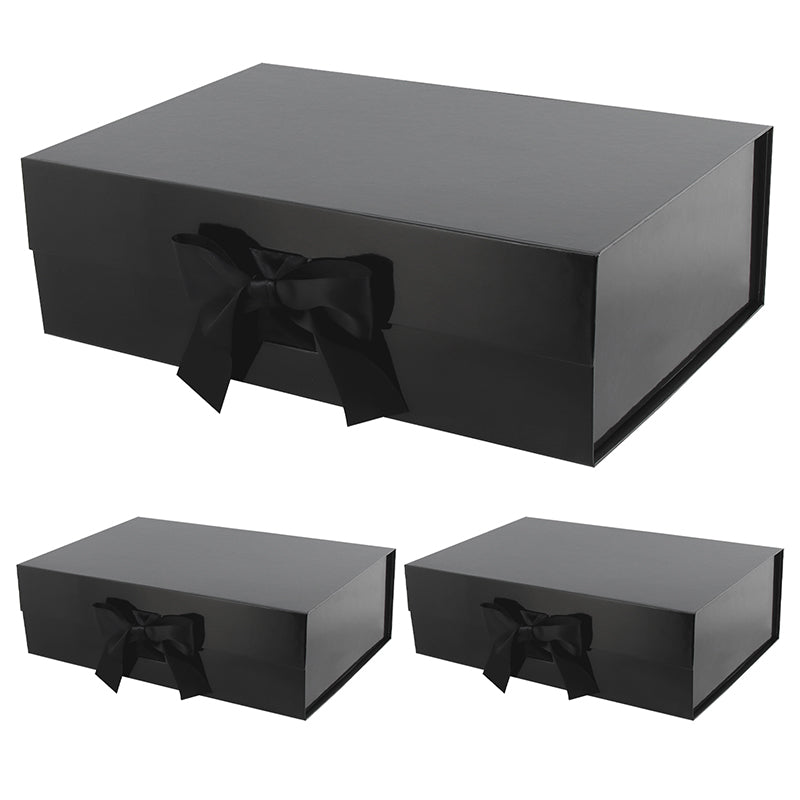 PKGSMART Magnetic Collapsilbe Gift Box with Ribbon (14x9.5x4.5'')