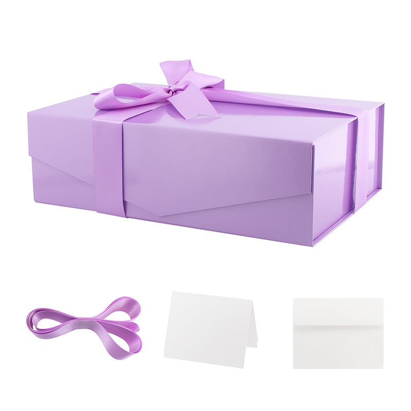 PKGSMART Magnetic Collapsilbe Gift Box with Card and Ribbon