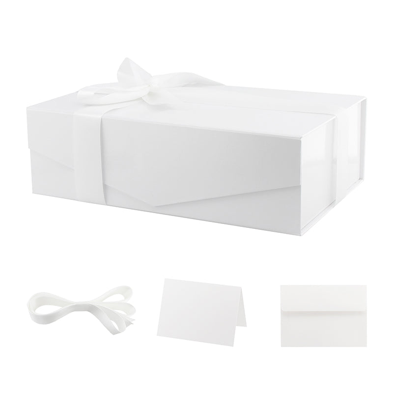 PKGSMART Large Gift Box with Ribbon and Card, Black Magnetic Gift Box for  Wedding, 13.5x9x4.1 inches 